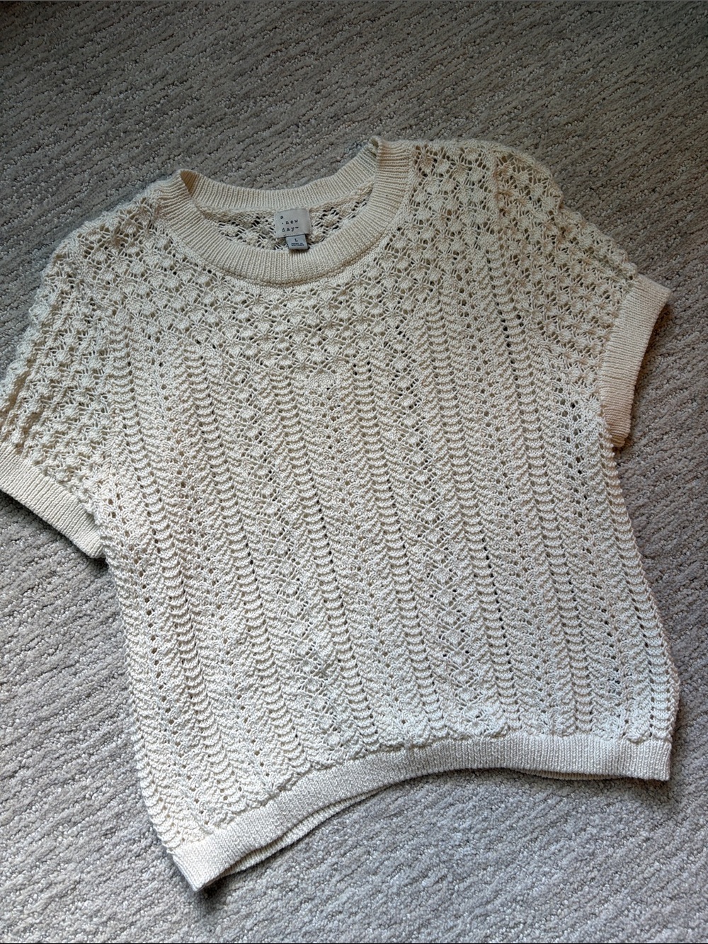 A New Day Cream Short-Sleeve Knit Sweater